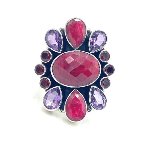 Nicky Butler Ruby Garnet & Amethyst 925 Sterling Silver Designer NB Ring Size 8 - Picture 5 of 7